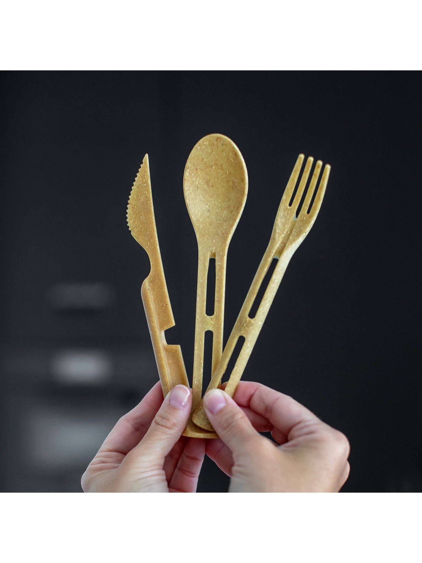 To-Go 3-piece cutlery set - Nature wood