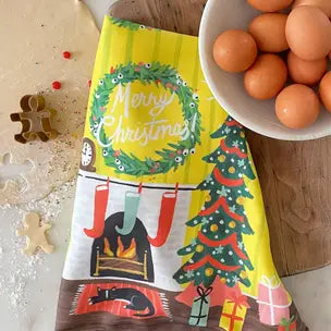 Festive Fireplace Tea Towel