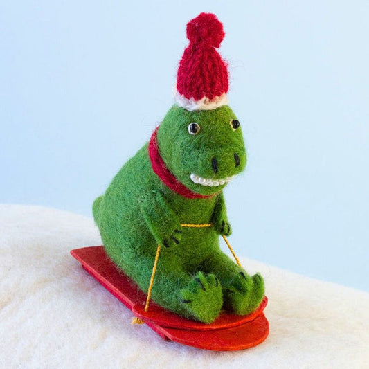 Sledding T-Rex Felt Ornament