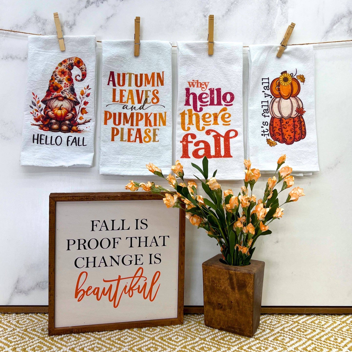 Autumn Leaves and Pumpkin Please Fall Tea Towels