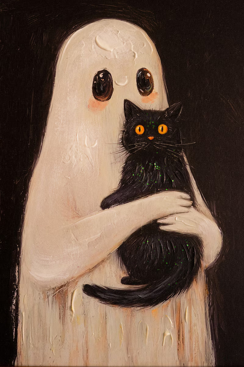 Ghost with Kitty Framed Painting