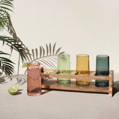 4 Cocktail Glasses w/Wood Tray