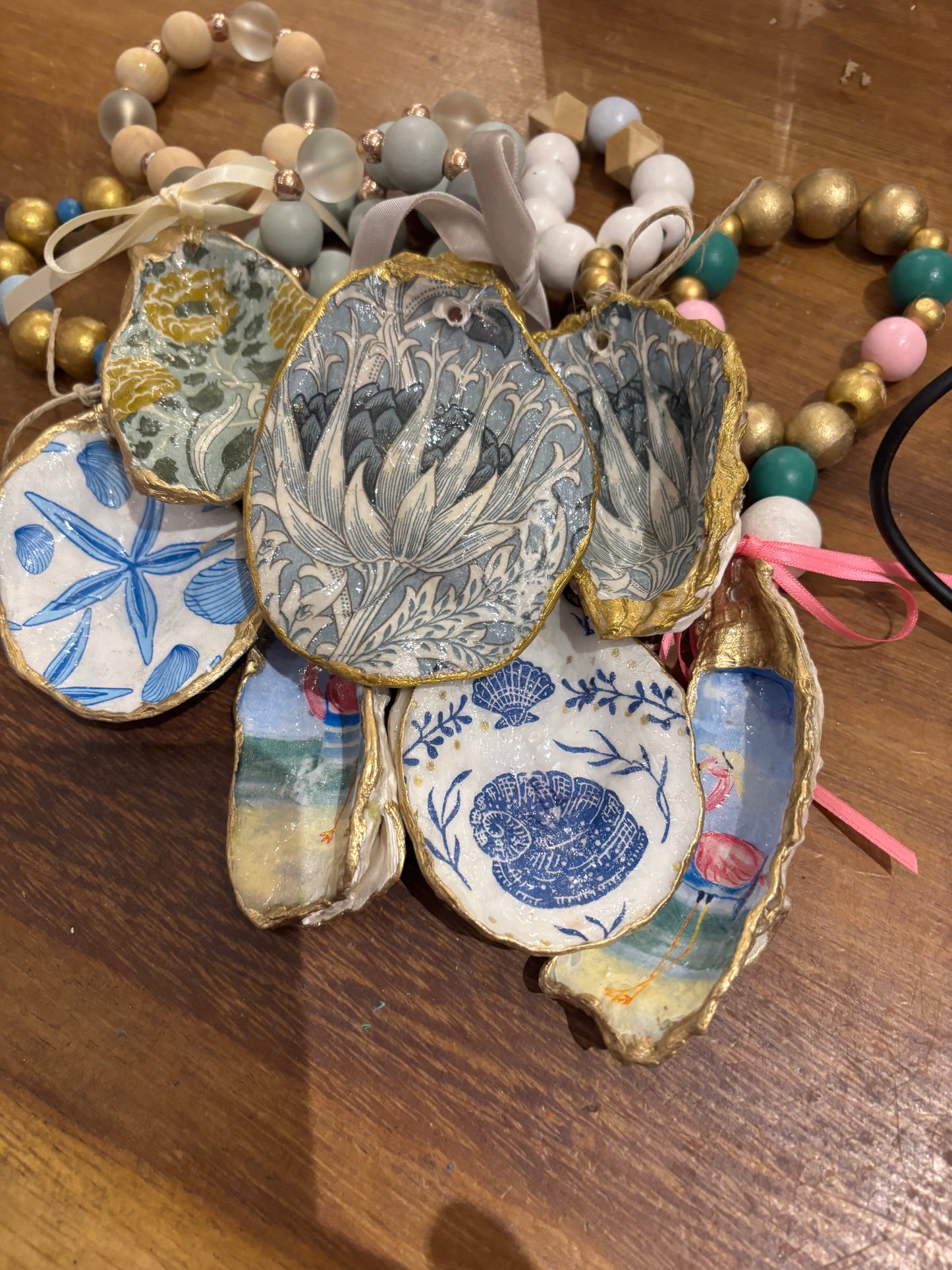 Beaded oyster shell charms