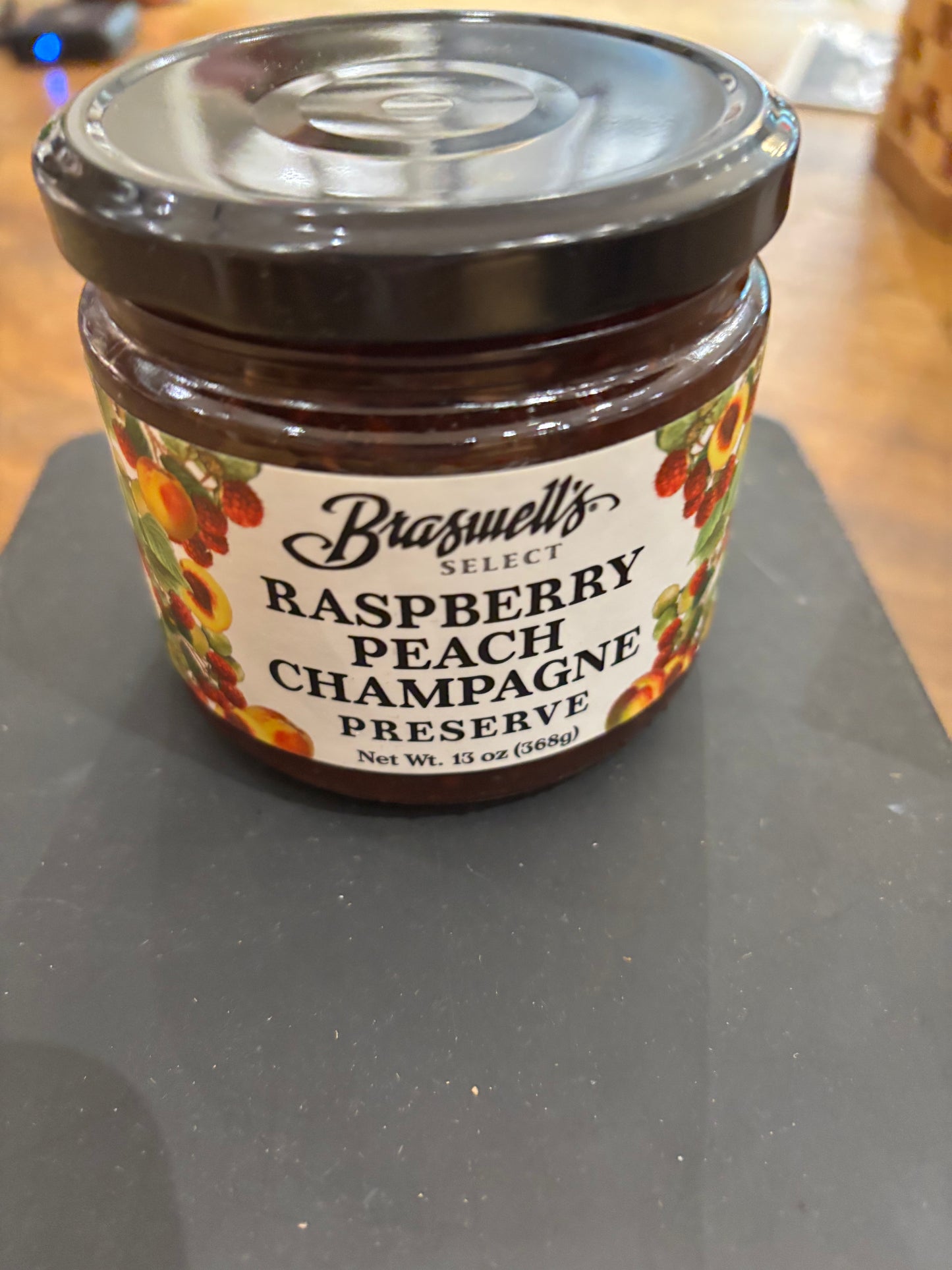 Raspberry peach champagne preserve