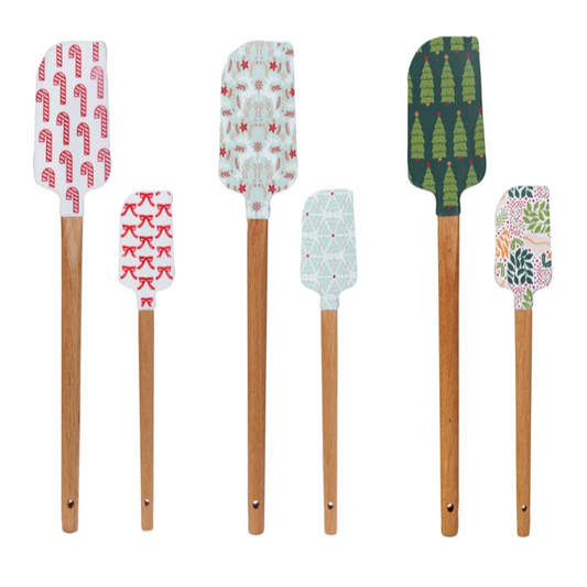 Silicone and wood spatulas with measurement conversions set 0f 2