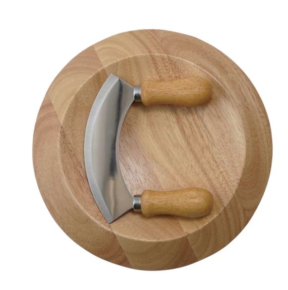 rubberwood herb cutting board with stainless steel insert