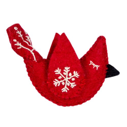 Fair-Trade Snowflake Cardinal Felt Ornament