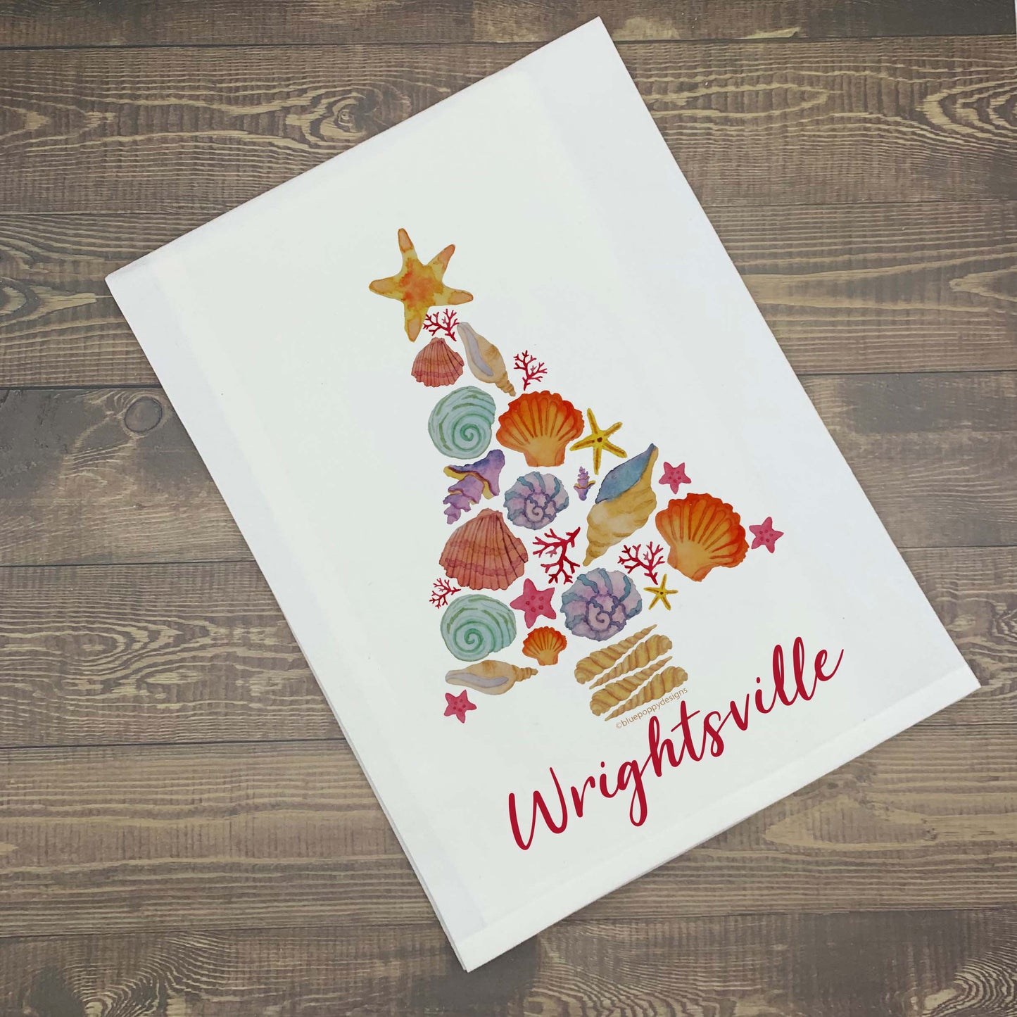 Shell Christmas Tree Kitchen Towel: Art Only