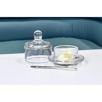 2Pc Small Glass Butterdish W/Dome-3"H