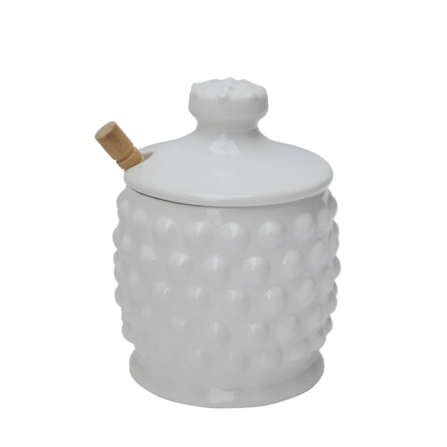 White Honey Jar w/Dipper