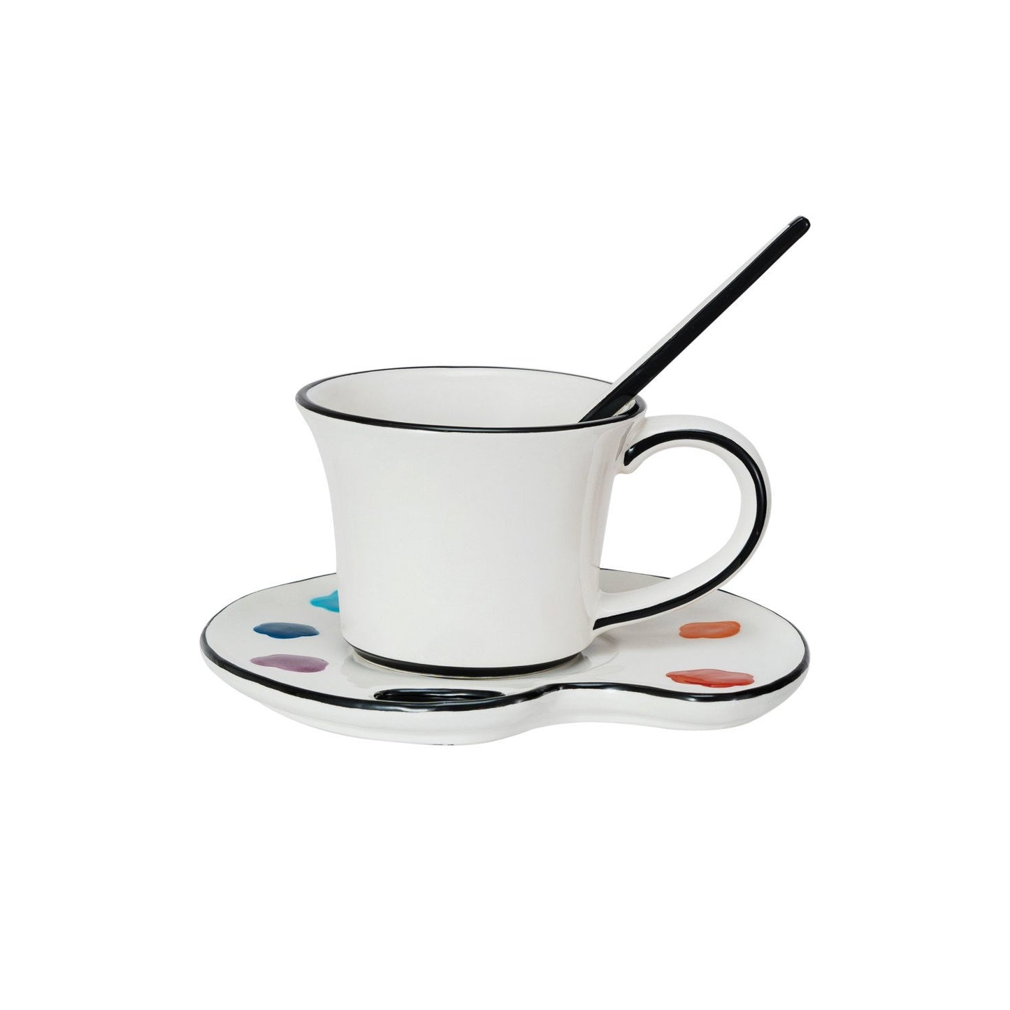 Paint Palette Saucer w/Teacup & Brush Stirrer
