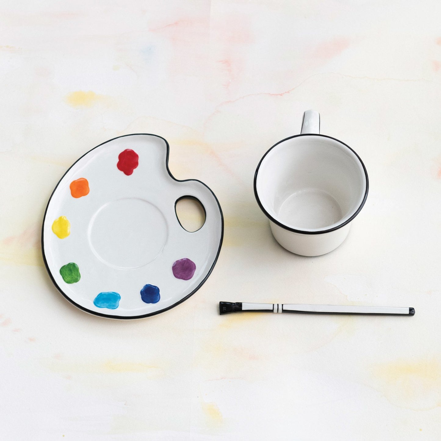Paint Palette Saucer w/Teacup & Brush Stirrer