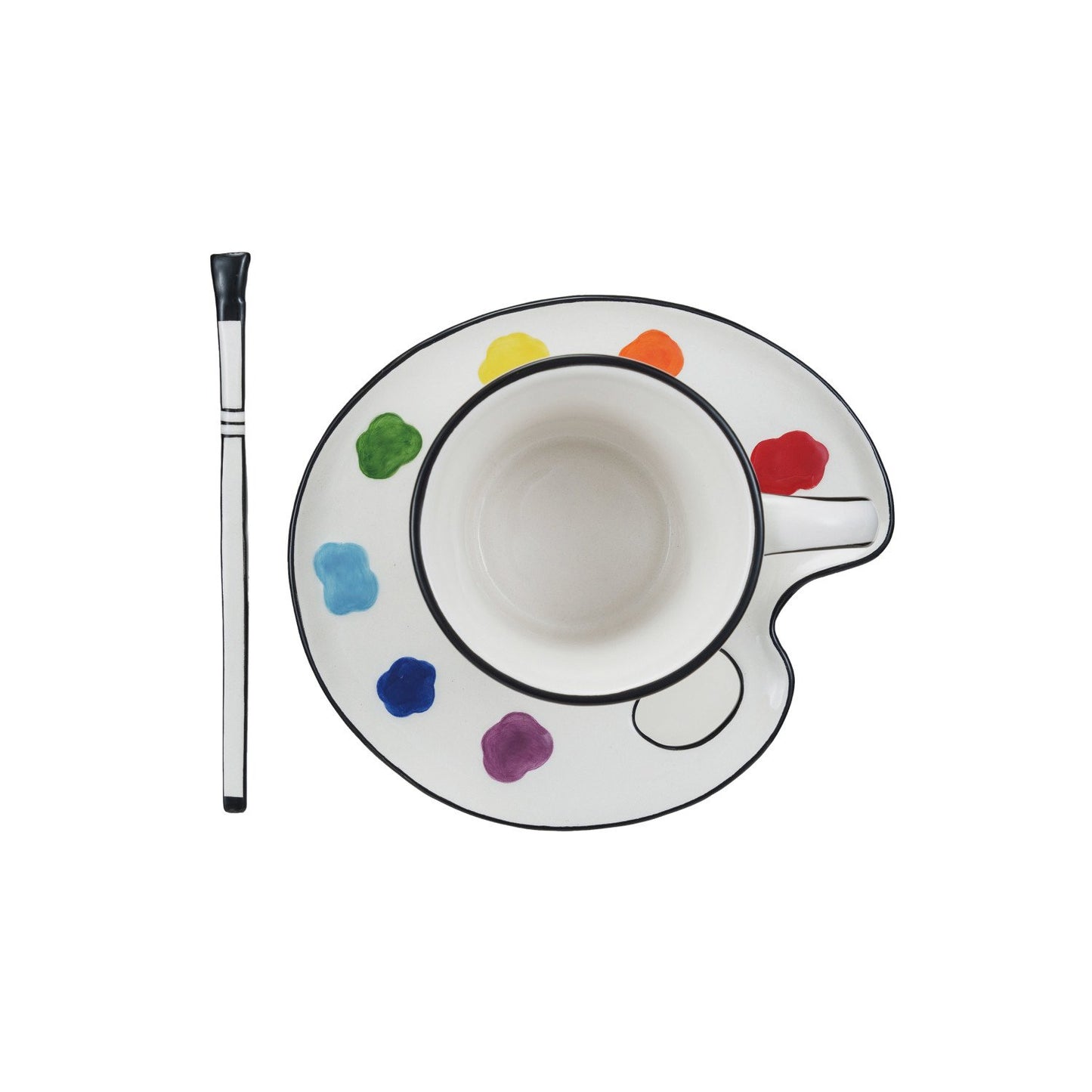 Paint Palette Saucer w/Teacup & Brush Stirrer