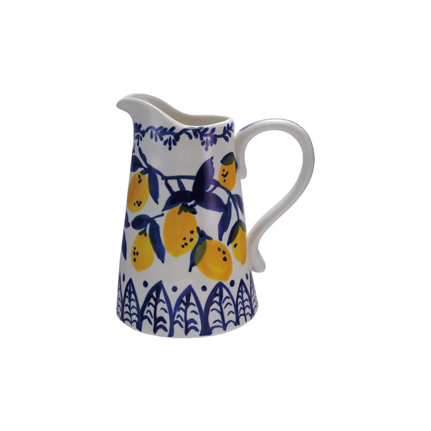 Stoneware Pitcher with Hand-Painted Lemons