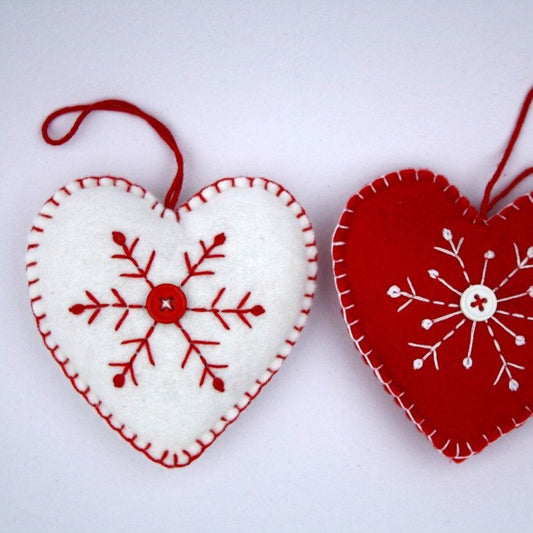 Snowflake Heart Felted Ornament