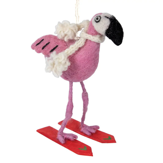 Skiing Flamingo Holiday Ornament
