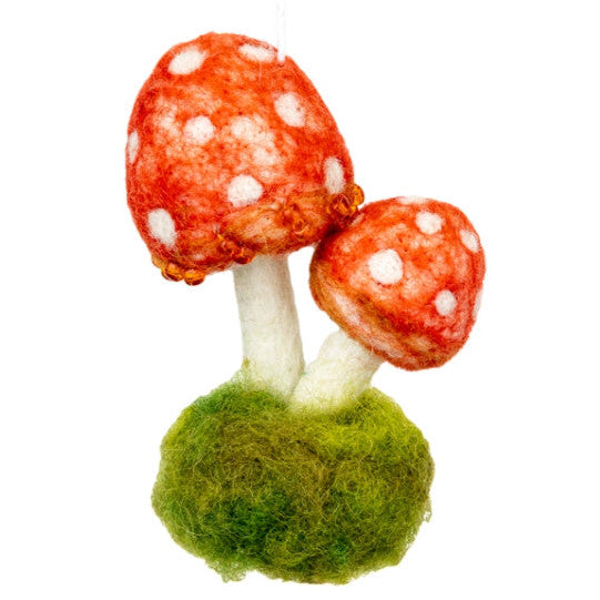 Fair-Trade Red Flame Mushroom Felt Ornament