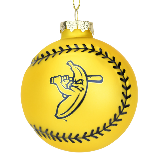 Tree Buddees x Savannah Bananas Yellow Banana Ball Baseball Shaped Glass Official Banana Ball Ornament - Limited Edition