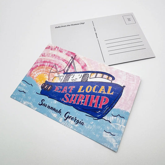 Eat local shrimp postcard