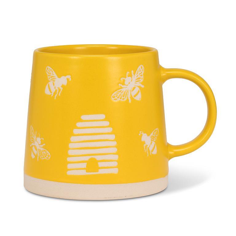 wide base yellow mug with bees