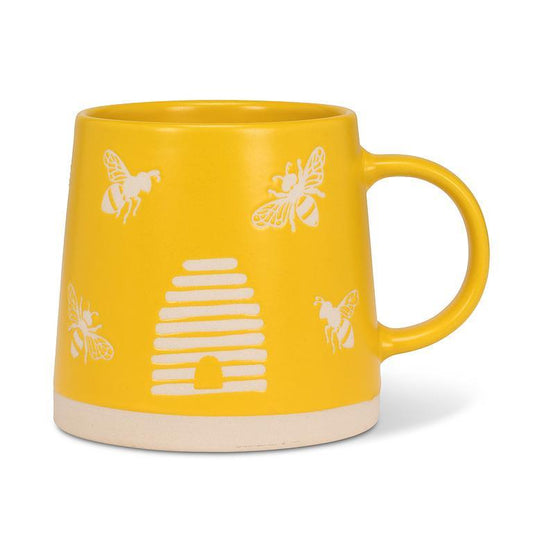 wide base yellow mug with bees