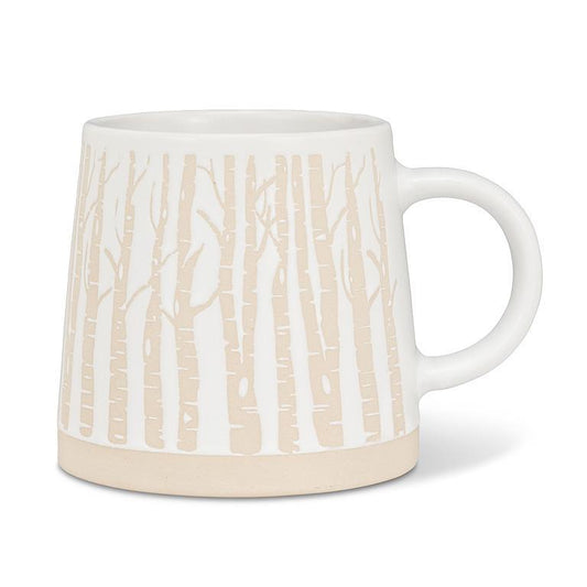wide base mug with birch trees