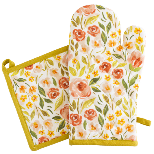 Spring Garden Oven Mitt + Pot Holder Set