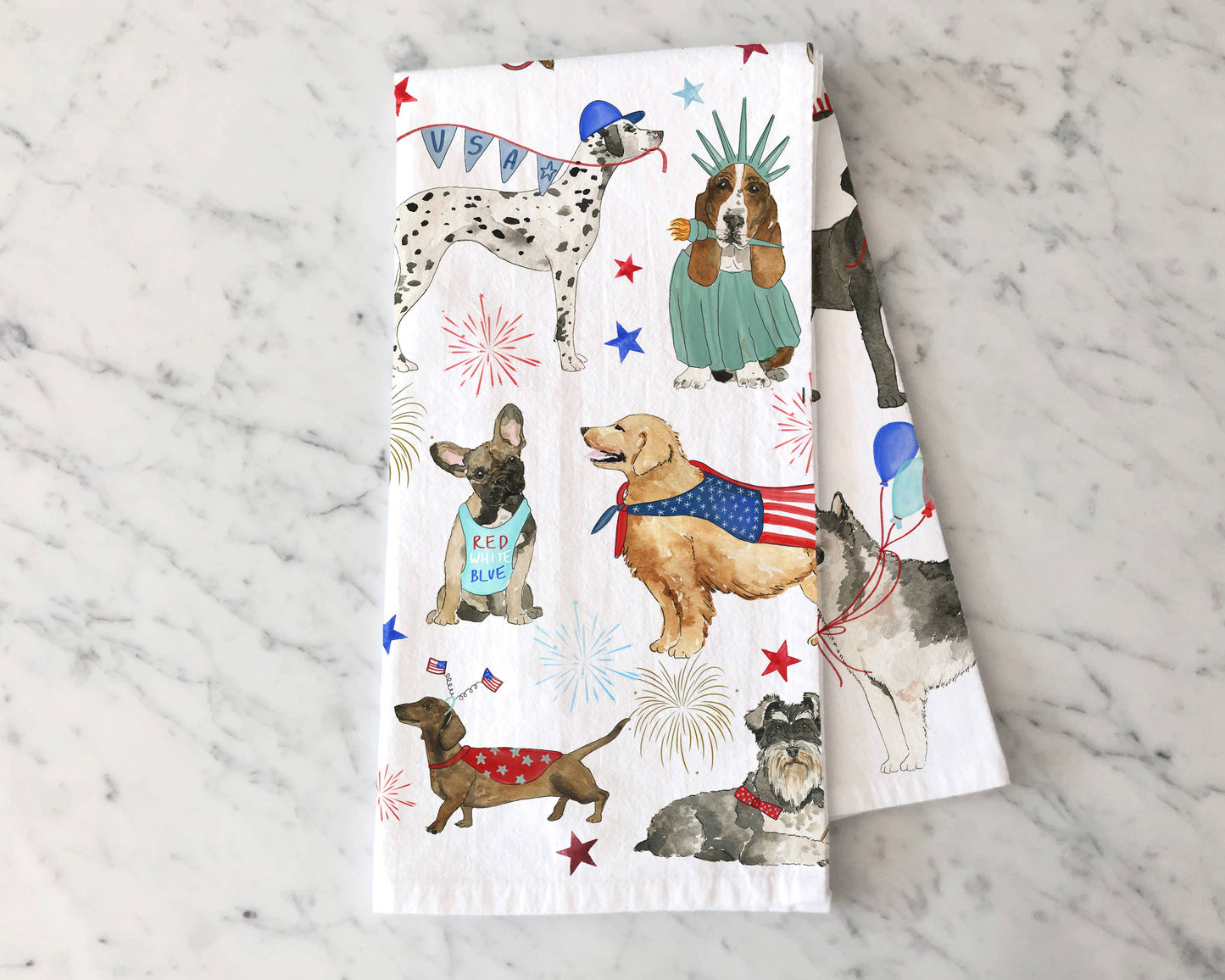 Patriotic Dogs Kitchen Towel