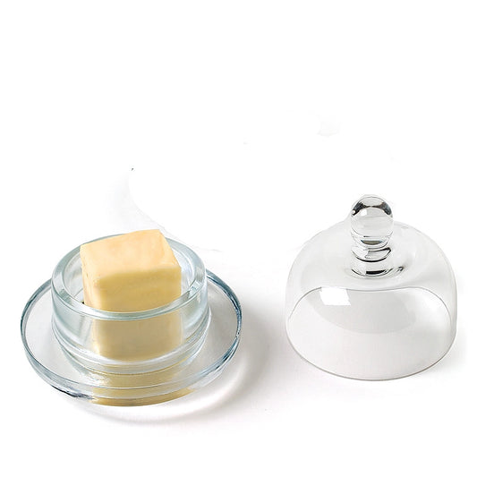 2Pc Small Glass Butterdish W/Dome-3"H