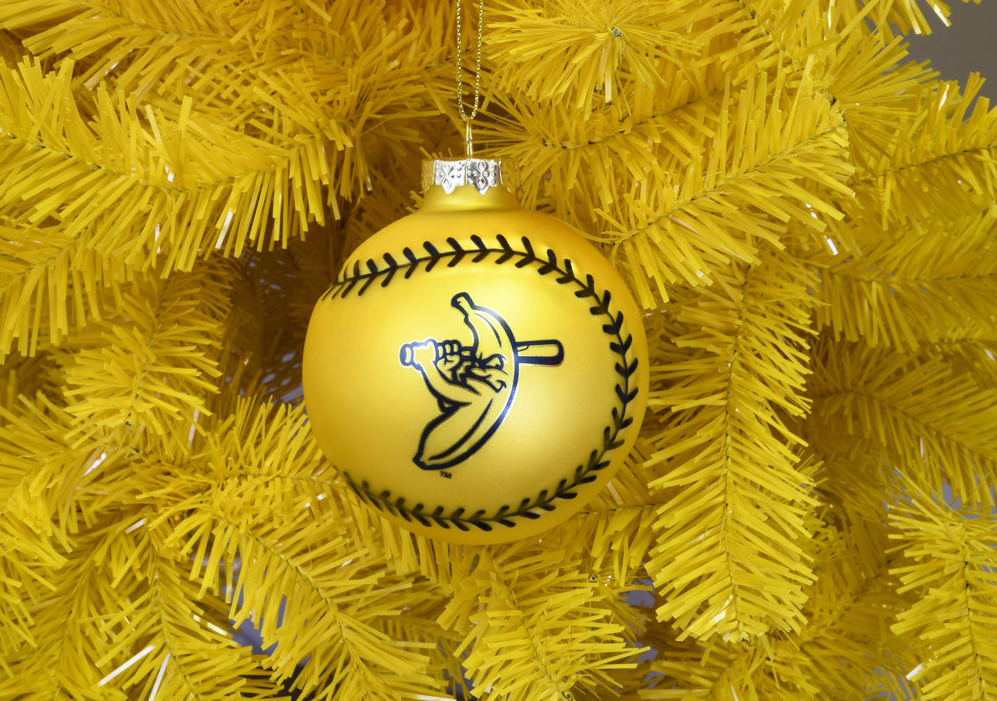 Tree Buddees x Savannah Bananas Yellow Banana Ball Baseball Shaped Glass Official Banana Ball Ornament - Limited Edition