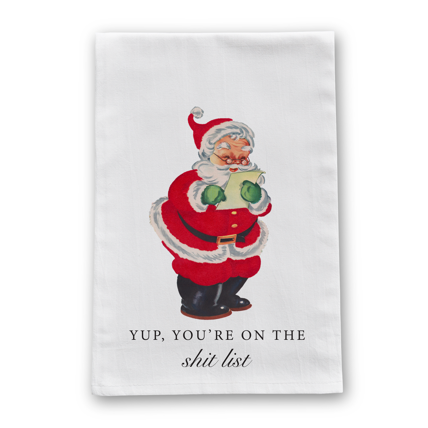 Shit List Christmas Tea Towel