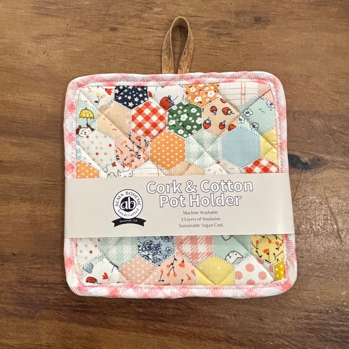 Quilted Cork & Cotton Pot Holder - Alma Boheme