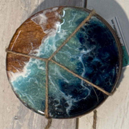 Ocean resin acacia wood coasters set of 4
