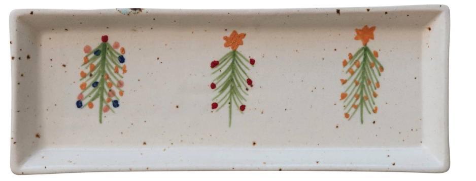 Stoneware platter with Christmas trees