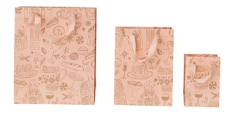 Hand made gift bags with Holiday patterns set of 3