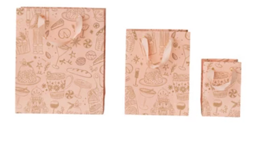 Hand made gift bags with Holiday patterns set of 3