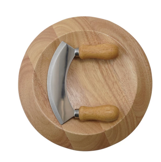 rubberwood herb cutting board with stainless steel insert