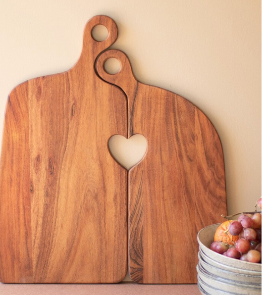 Set of two wooden cutting boards with heart