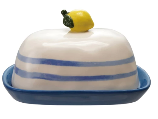 Hand painted butter dish with lemon handle
