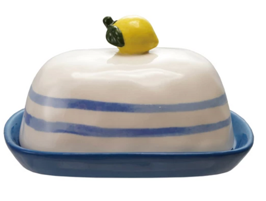 Hand painted butter dish with lemon handle