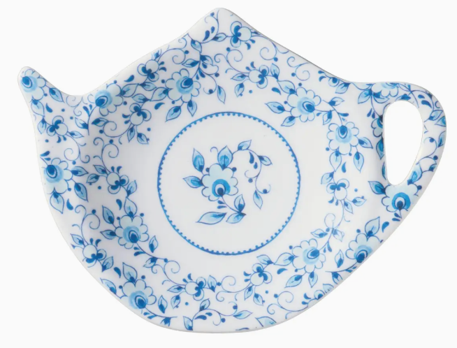 Blue and white melamine tea bag holder