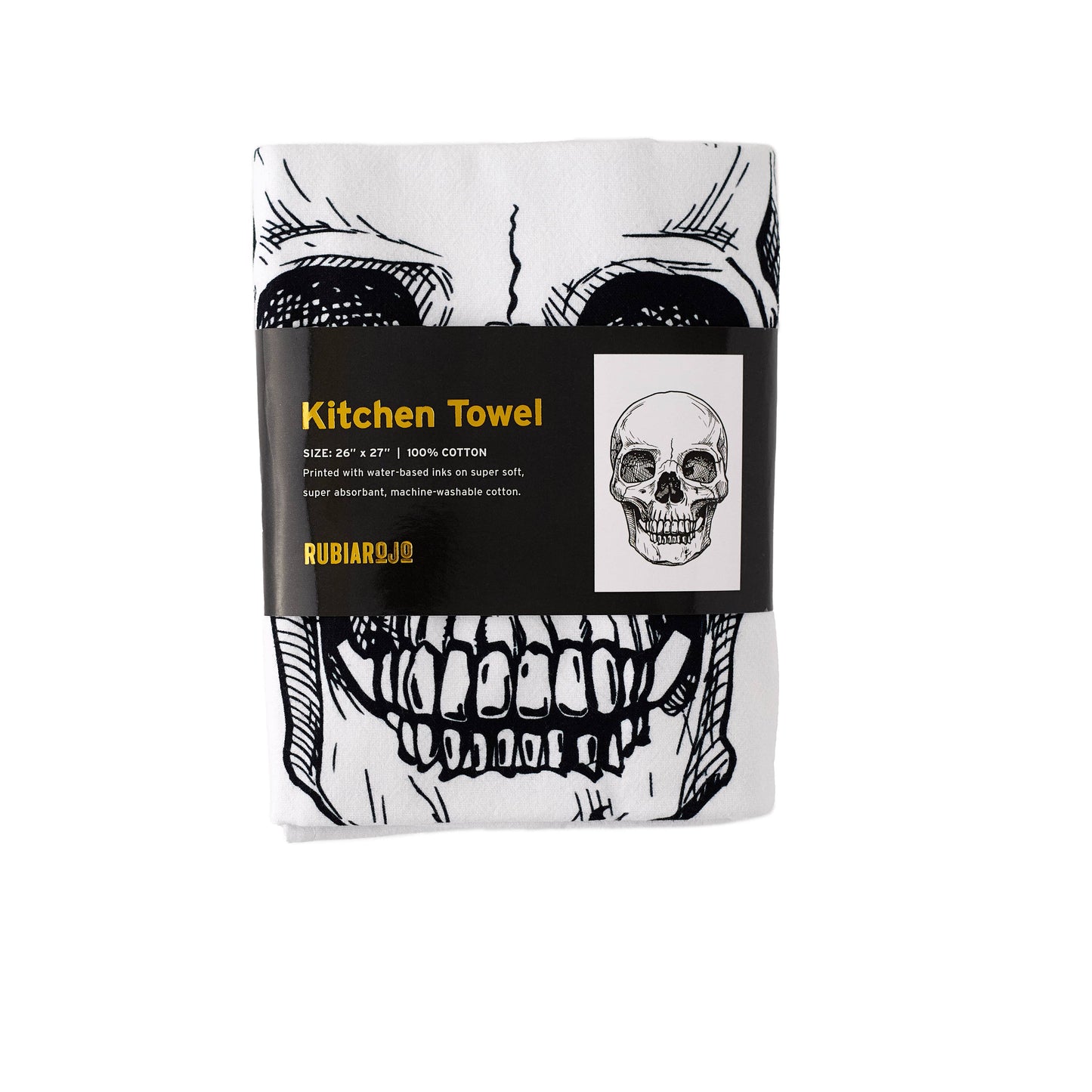Skull Vintage Sketch Spooky Halloween Kitchen Flour Sack Tea
