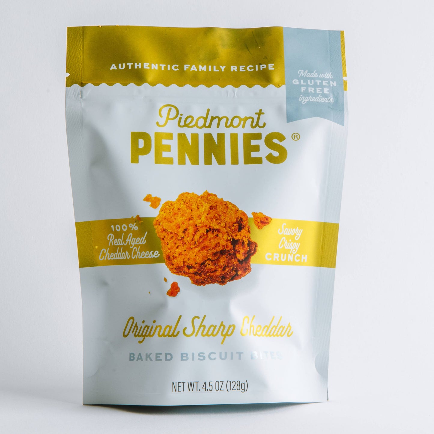 Piedmont Pennies baked biscuit package on a white background