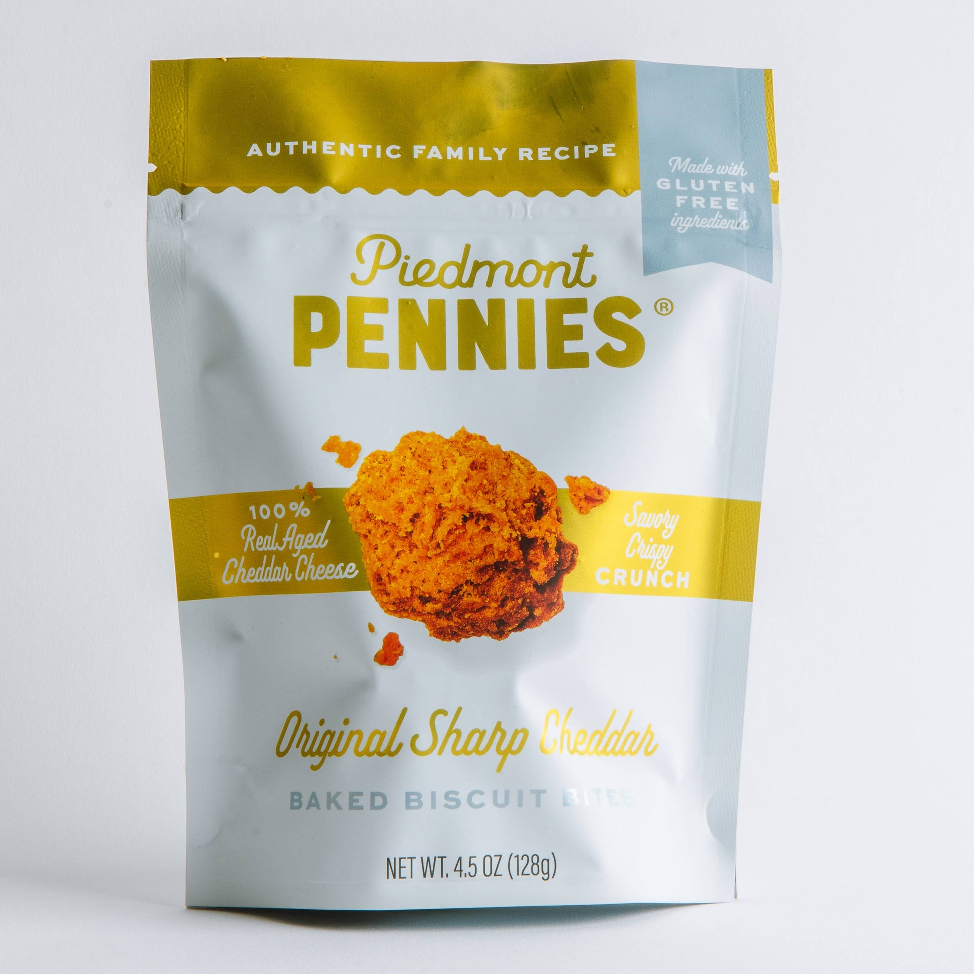 Piedmont Pennies baked biscuit package on a white background