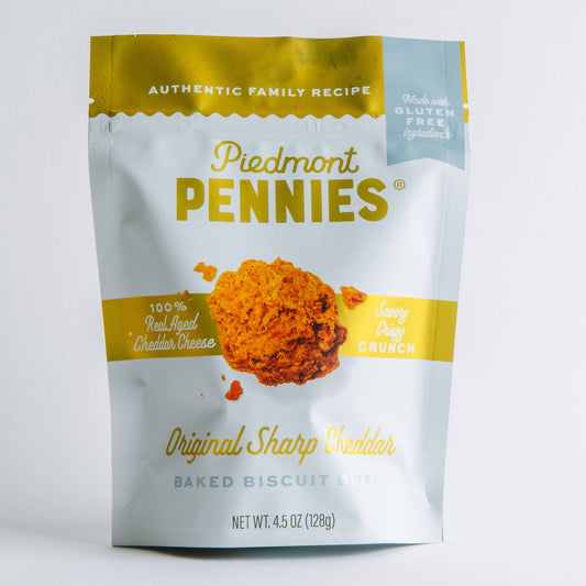 Piedmont Pennies baked biscuit package on a white background