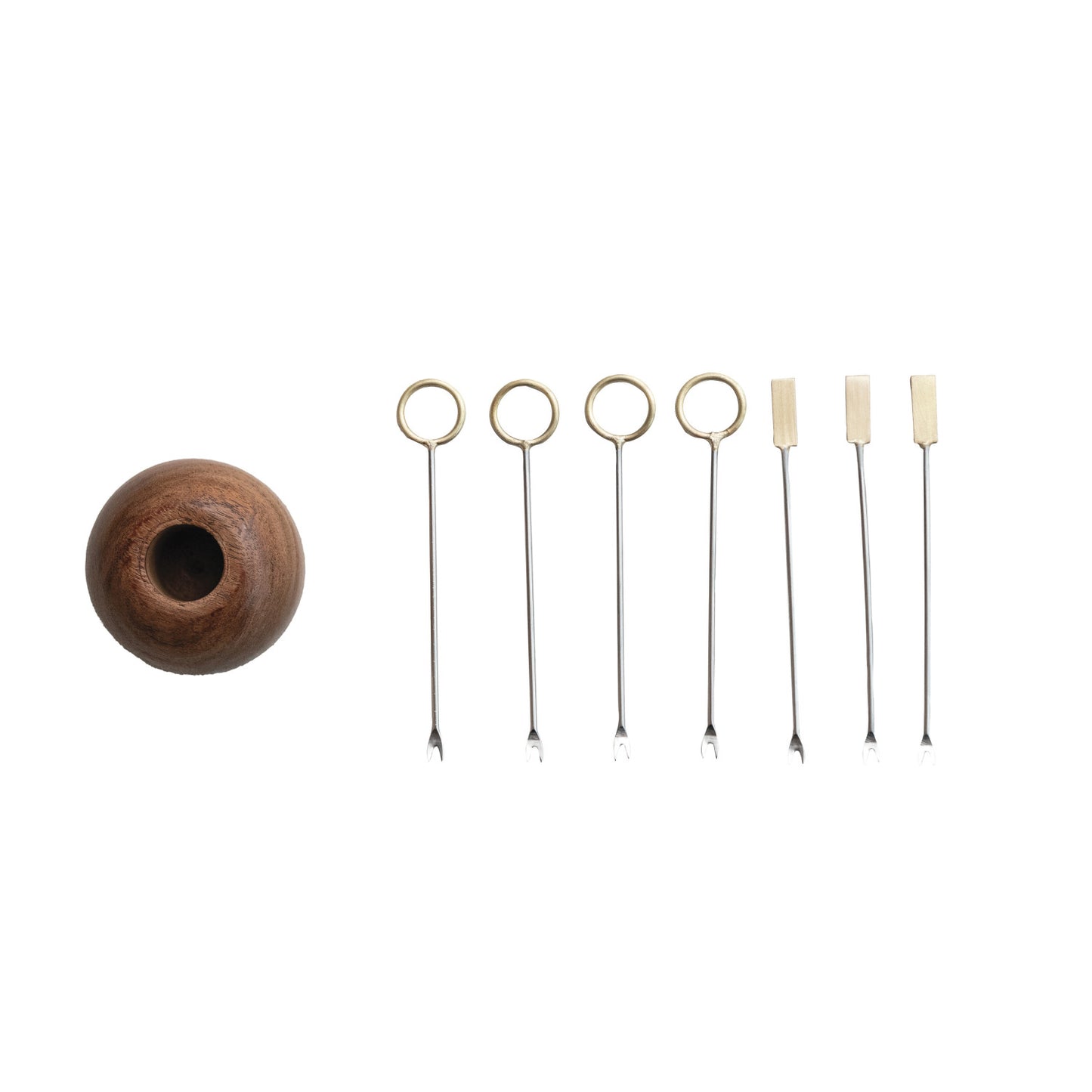 Brass Appetizer Picks w/Mango Wood Holder