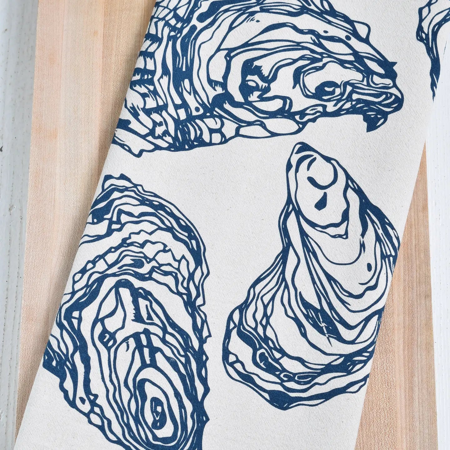 Oyster Tea Towel in Navy Blue - Organic Cotton - Sea Shell