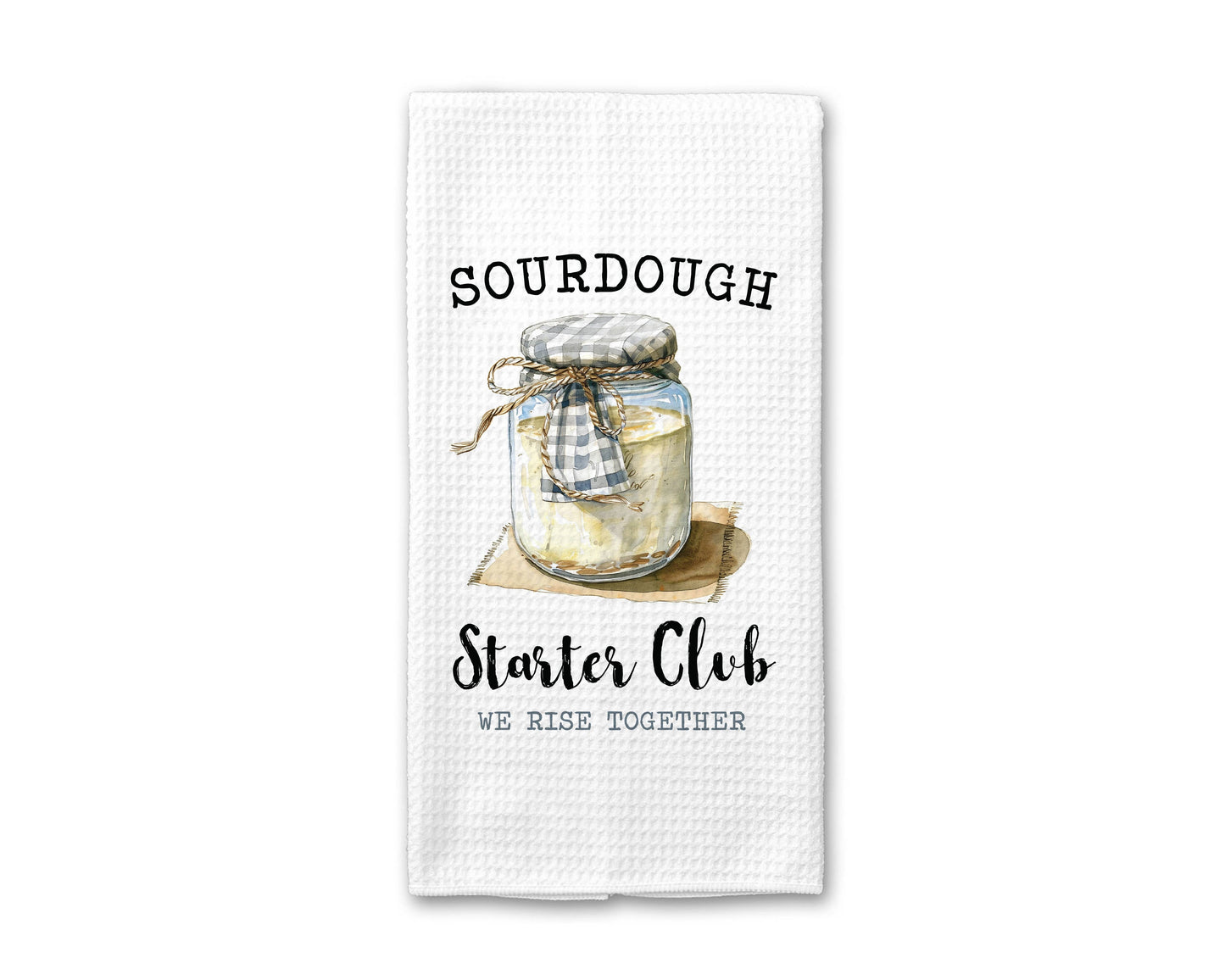 Sourdough Starter Club Dish Towel, Bread Baking Decor: Transparent Cellophane Sleeve with Hanger Flap