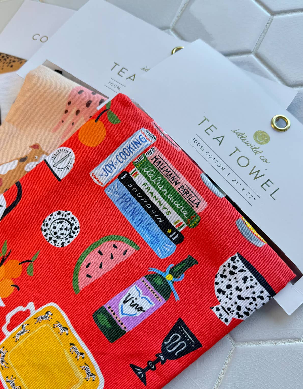 Peacock Menorah Cotton Tea Towel with Embroidered Detail