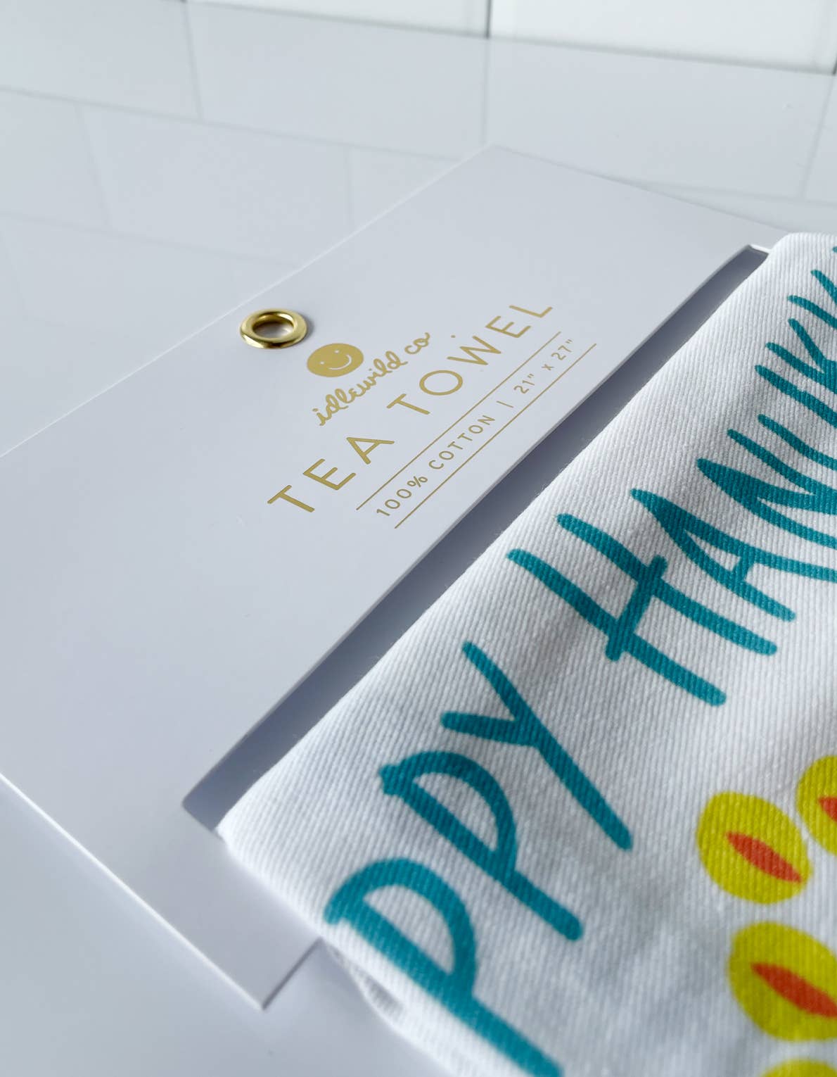 Peacock Menorah Cotton Tea Towel with Embroidered Detail